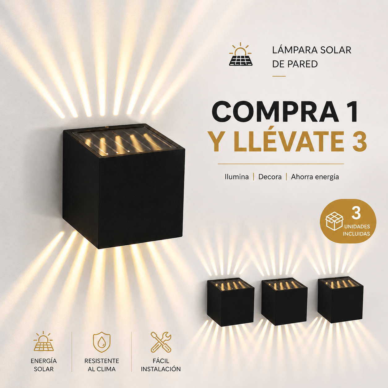 Lampara Solar de Pared Decorativa - Compre 1 y leve 3